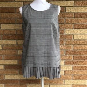 J. Jill Plaid Gingham Pleated Sleeveless Blouse Size M - Black White - New!